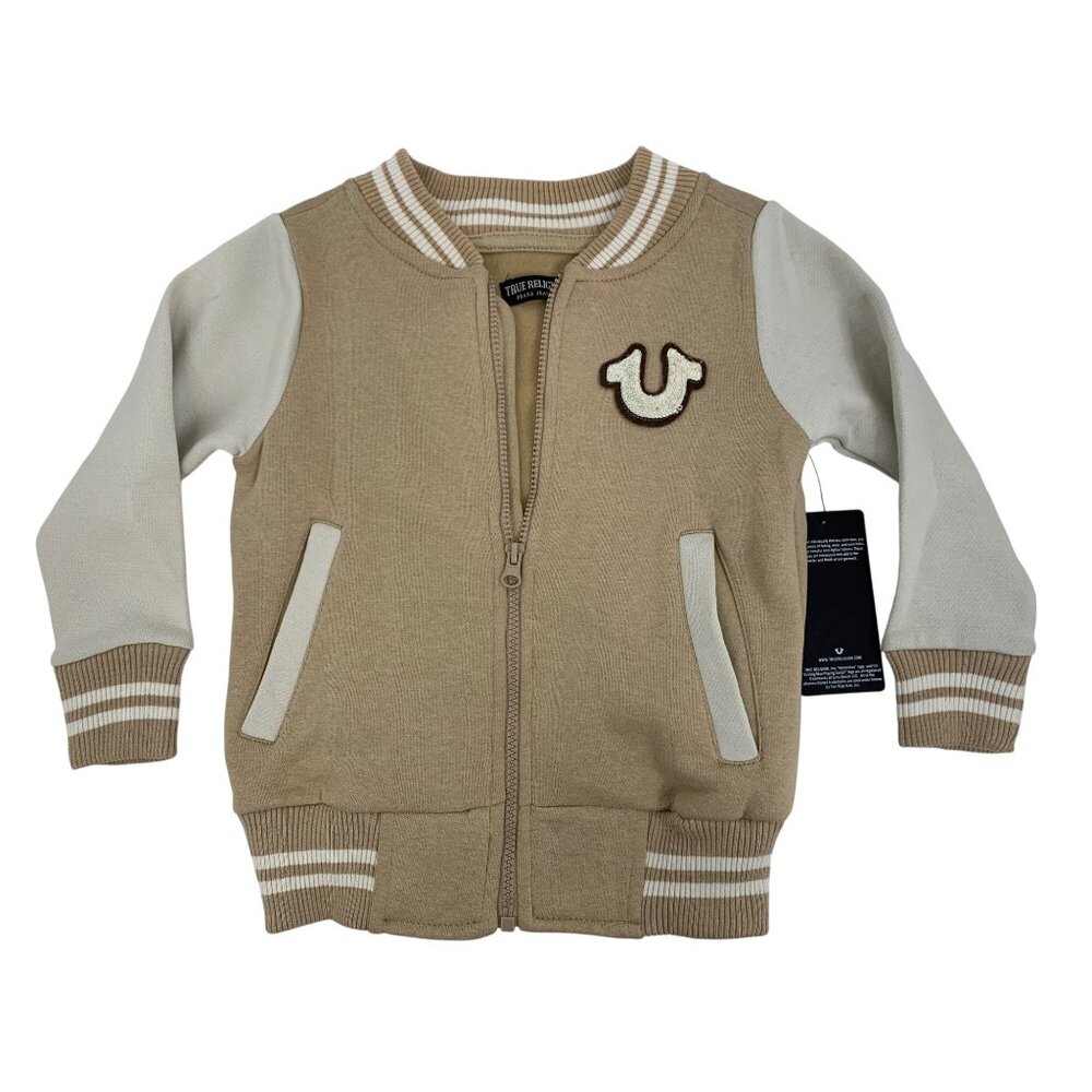 True Religion Kids Boys Tan Varsity Jacket Sweatshirt Size S 4 RGG10692 NWT